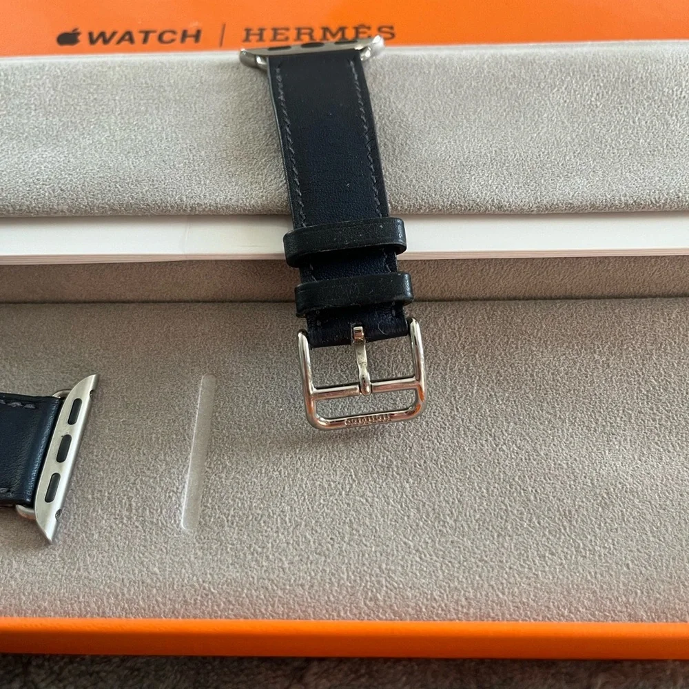 Apple Watch Hermes Single Tour Navy Blue Leather Band‎ 45mm 44mm 42mm